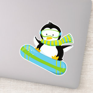 Cute Penguin, Penguin With Scarf, Snowboarding