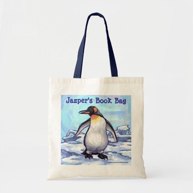 Cute Penguin Personalised Book Bag (Front)
