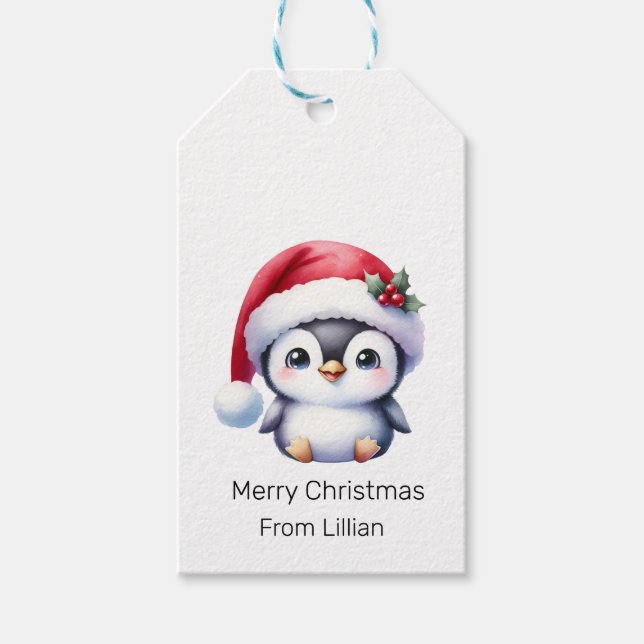 Cute Penguin Personalised Christmas Gift Tag (Front)