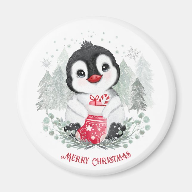 Cute Penguin Personalised Christmas Magnets (Front)