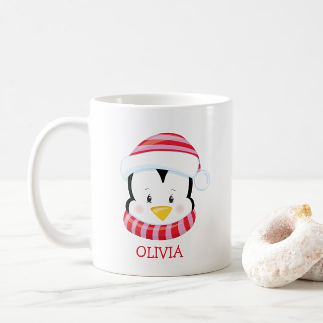 Cute Penguin Personalised Christmas Mug (With Donut)
