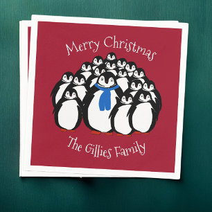 Cute Penguin Personalised Christmas Napkins