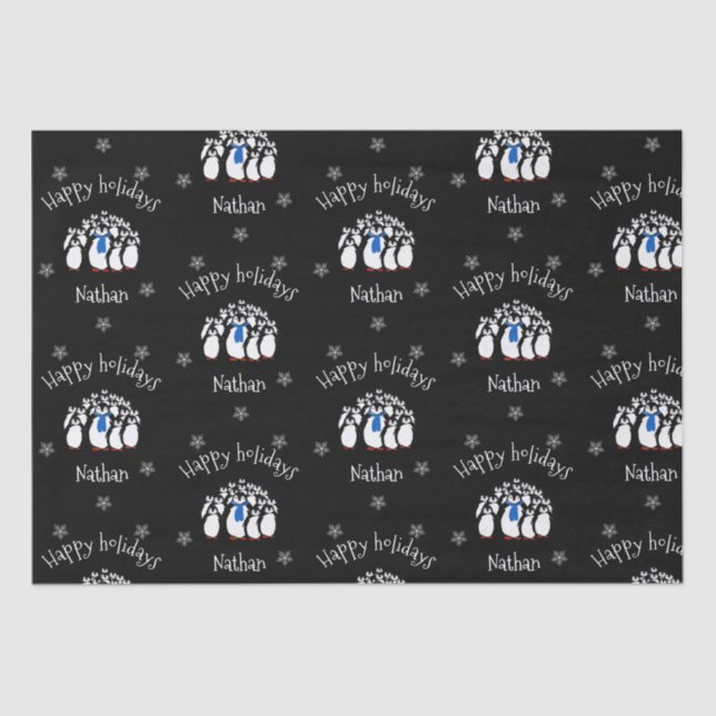 Cute Penguin Personalised Christmas Tissue Paper (Front)