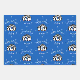 Cute Penguin Personalised Christmas Wrapping Paper Sheet