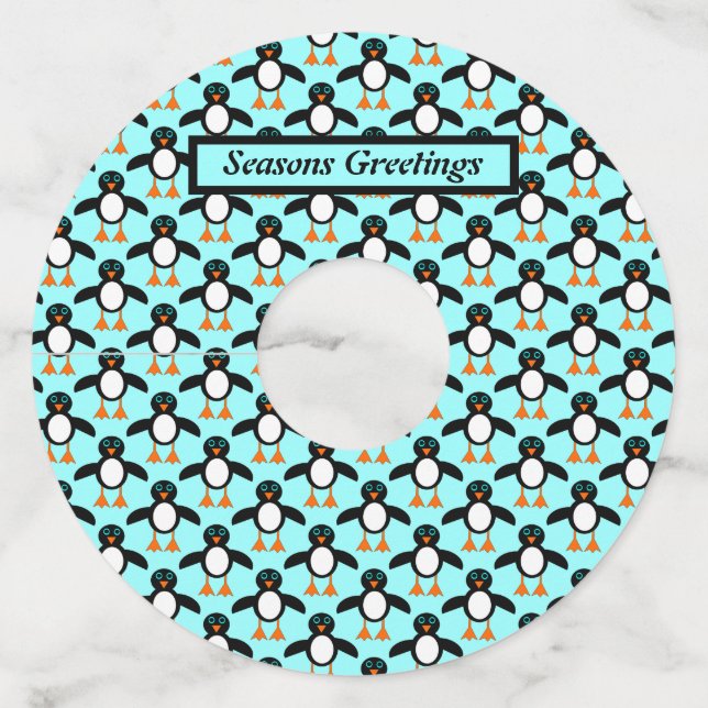 Cute Penguin Personalised Wine Glass Tag (Front)