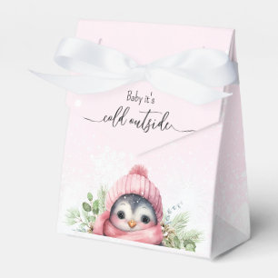 Cute Penguin Pink Girl Baby Shower Favour Box