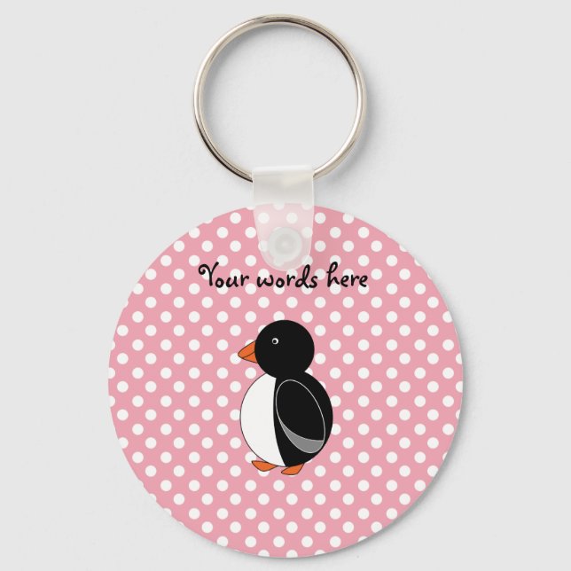 Cute penguin pink polka dots key ring (Front)