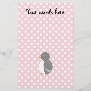 Cute penguin pink polka dots stationery