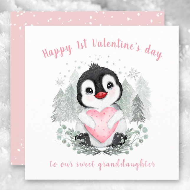 Cute Penguin pink Valentine's day Card (Cute Penguin pink Valentine's day Card)