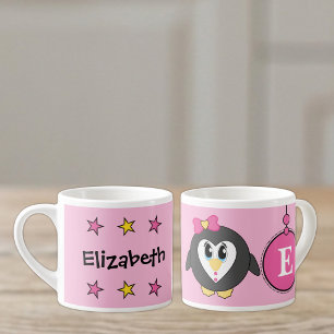 Cute penguin pink yellow with stars child's espresso cup