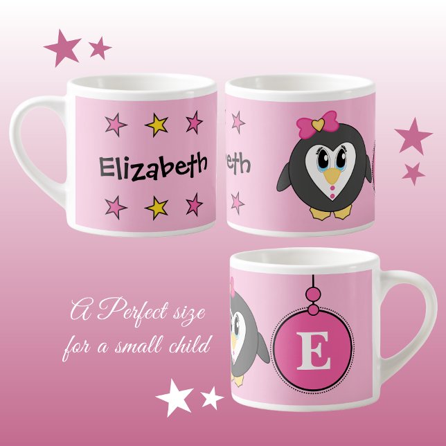 Cute penguin pink yellow with stars child's espresso cup (Creator Uploaded)