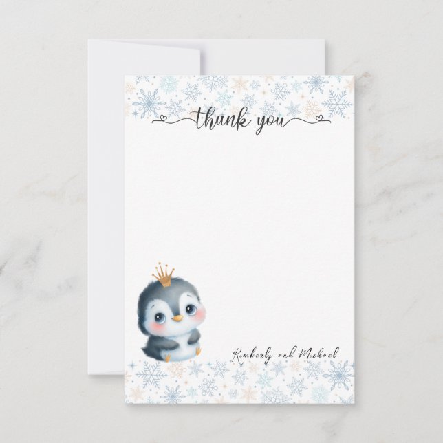 Cute Penguin Princess Birthday I Baby Shower Thank You Card (Front)