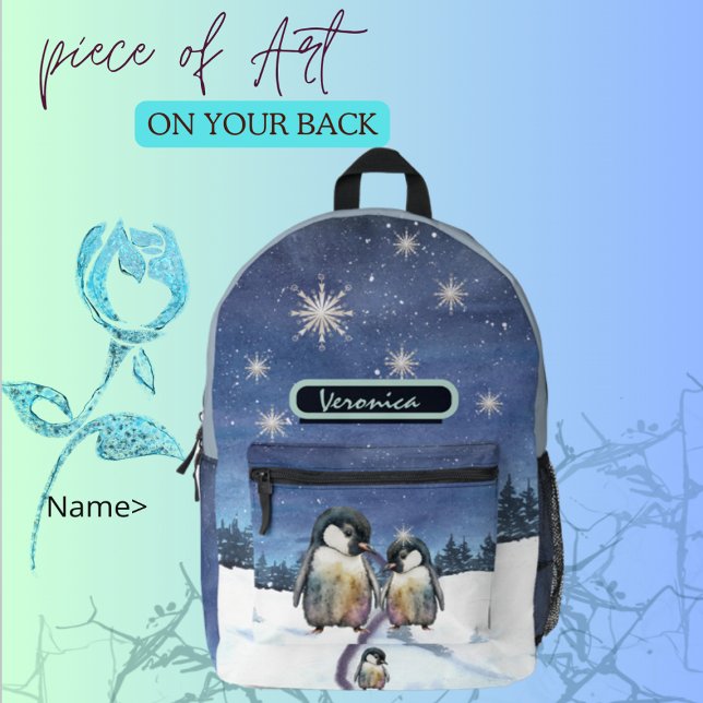 Cute Penguin  Printed Backpack (Watercolor Penguin backpack )