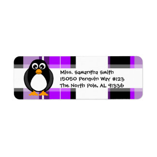 Cute Penguin Purple Stripe Return Address Labels