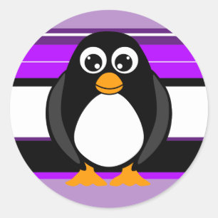 Cute Penguin Purple Striped Stickers