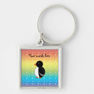 Cute penguin rainbow hearts key ring