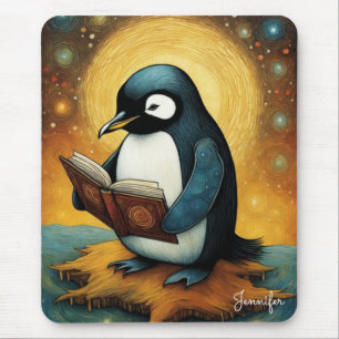 Cute Penguin Reading Book Name Mouse Mat