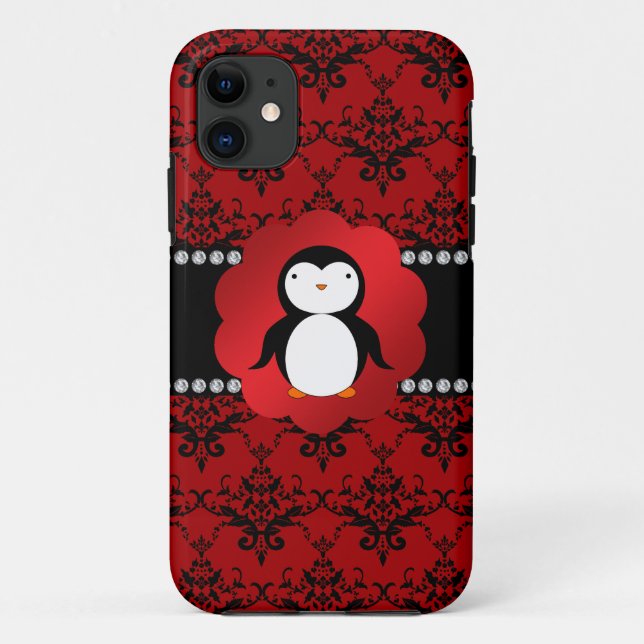 Cute penguin red damask Case-Mate iPhone case (Back)