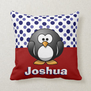 Cute Penguin RW&B w/ Polka Dots, Add Name Cushion