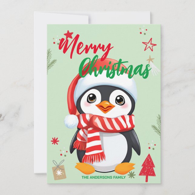 Cute Penguin santa Christmas Holiday Family name (Front)