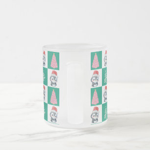 Cute Penguin Santa Merry Christmas tree party Frosted Glass Coffee Mug