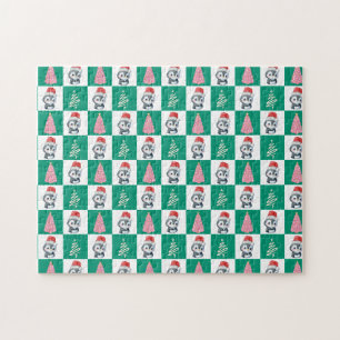 Cute Penguin Santa Merry Christmas tree party Jigsaw Puzzle