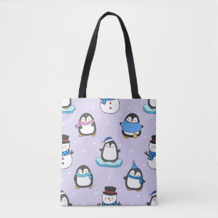 Cute Penguin Seamless Pattern Winter Tote Bag