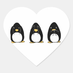 Cute Penguin See Speak Hear No Evil Heart Sticker