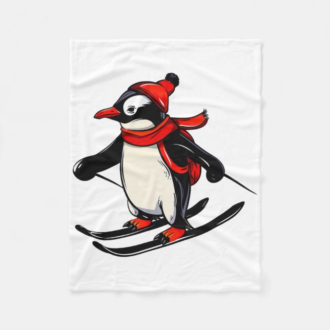 Cute Penguin Skiing - Skiing Penguin  Fleece Blanket (Front)