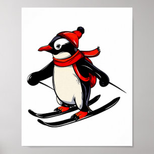 Cute Penguin Skiing - Skiing Penguin Poster