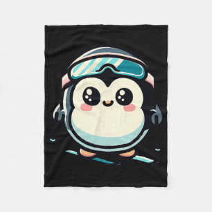 Cute Penguin Skiing With Goggles Alpine Winter Fleece Blanket