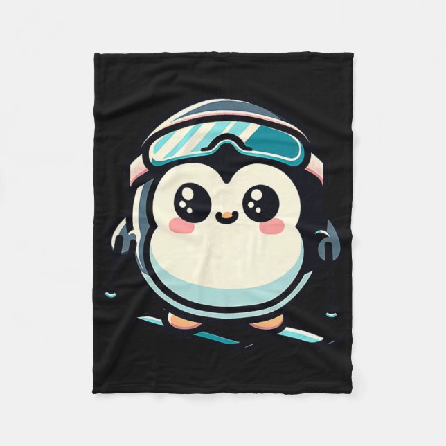 Cute Penguin Skiing With Goggles Alpine Winter  Fleece Blanket (Front)