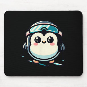Cute Penguin Skiing With Goggles Alpine Winter Mouse Mat