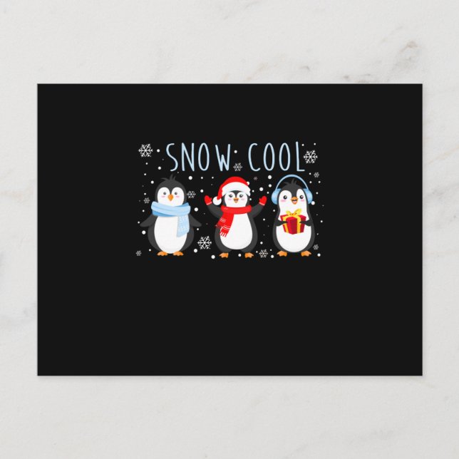 Cute Penguin Snow Cool Winter Christmas Announcement Postcard (Front)