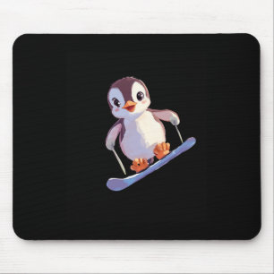 Cute Penguin Snowboarding Fun Winter Sports Mouse Mat