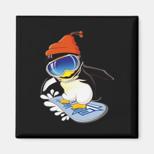 Cute Penguin Snowboarding Surfer Winter Hat  Magnet