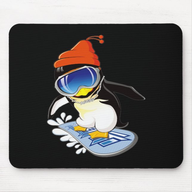 Cute Penguin Snowboarding Surfer Winter Hat  Mouse Mat (Front)