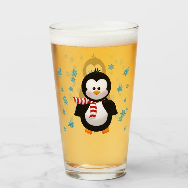 Cute Penguin & Snowflakes Glass (Front Filled)