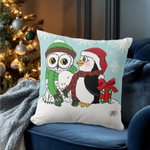Cute Penguin Snowy Owl Friendship Cushion