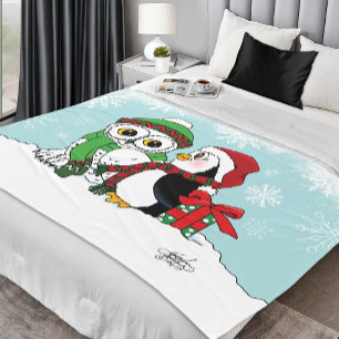 Cute Penguin Snowy Owl Friendship Fleece Blanket
