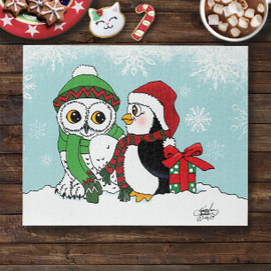 Cute Penguin Snowy Owl Friendship  Jigsaw Puzzle