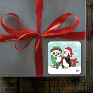 Cute Penguin Snowy Owl Friendship Square Sticker