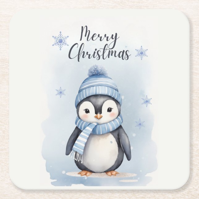 "Cute Penguin" Square Paper Coaster (Front)