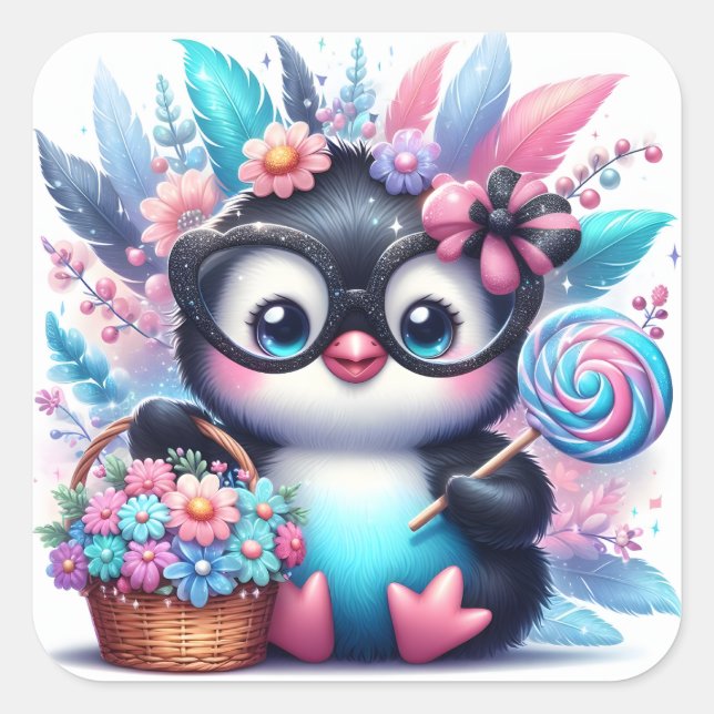 Cute Penguin  Square Sticker (Front)