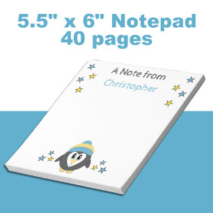 Cute penguin stars and name blue kids notepad