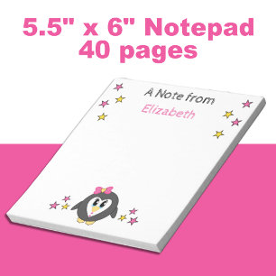 Cute penguin stars and name pink kids notepad