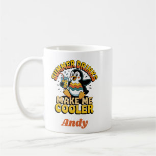 Cute Penguin Summer Drinks Make Me Cooler Retro Coffee Mug