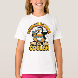 Cute Penguin Summer Drinks Make Me Cooler Retro T-Shirt