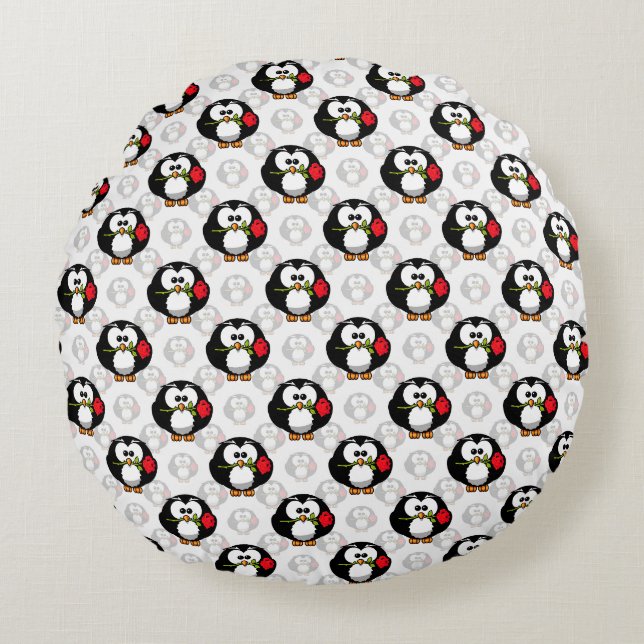 Cute Penguin Surface Pattern Design Print Round Cushion (Front)
