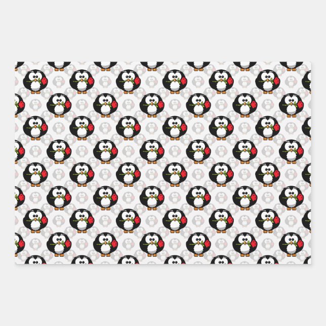 Cute Penguin Surface Pattern Design Print Wrapping Paper Sheet (Front)